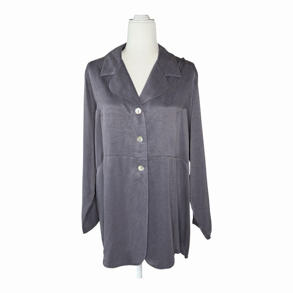 Timbuktu Blouse Women's 3 US XL Gray Button Front Top Lagenlook Vintage USA